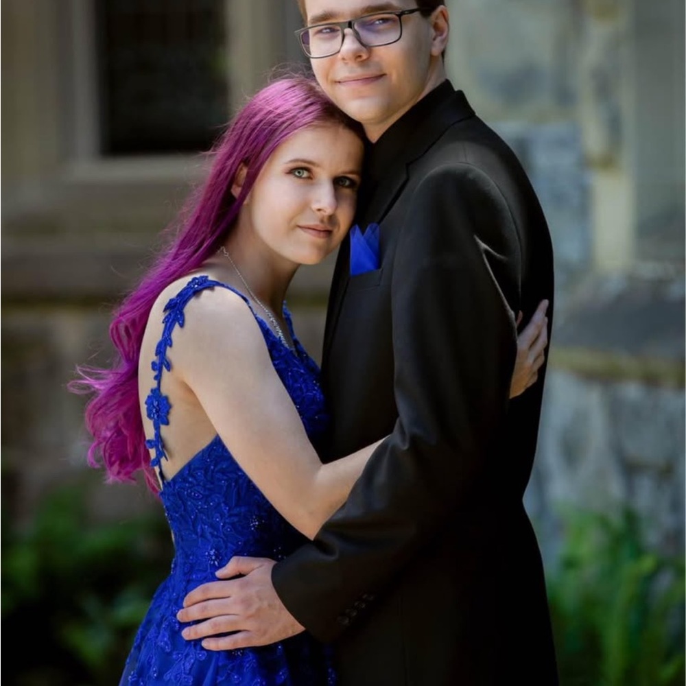 Ellie Wilde Royal Blue Lace Prom Dress